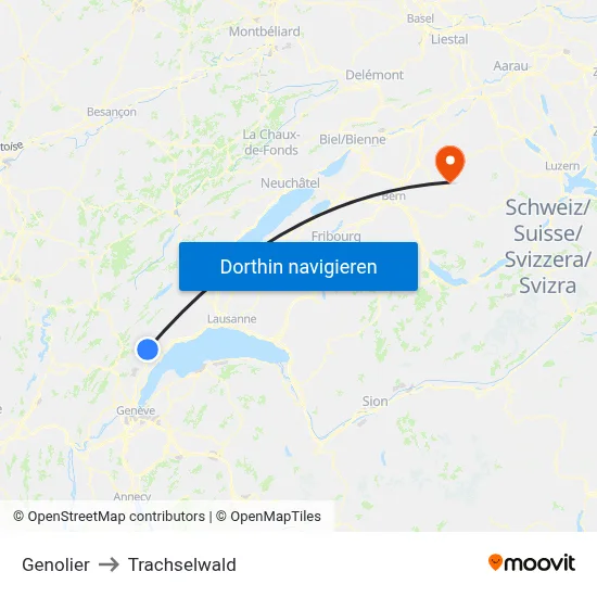 Genolier to Trachselwald map
