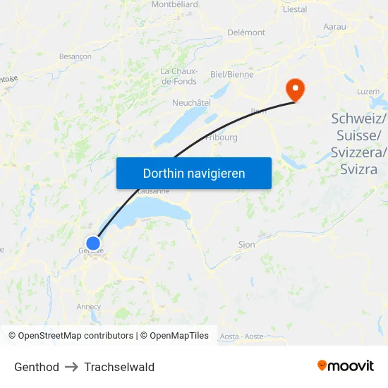 Genthod to Trachselwald map