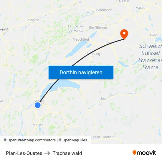 Plan-Les-Ouates to Trachselwald map