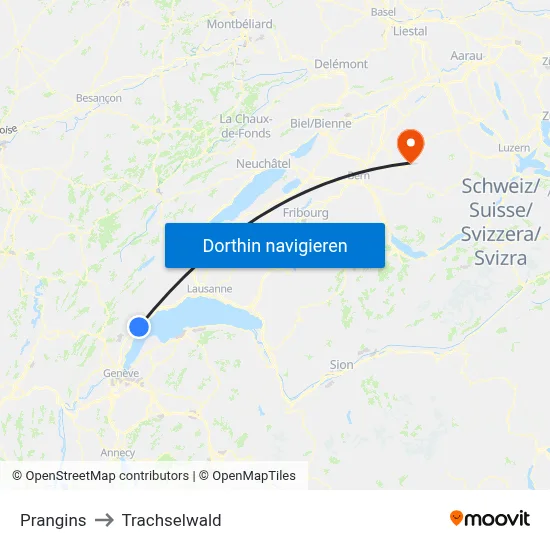 Prangins to Trachselwald map