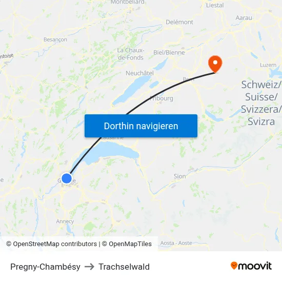 Pregny-Chambésy to Trachselwald map