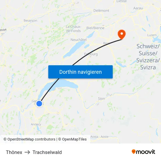 Thônex to Trachselwald map