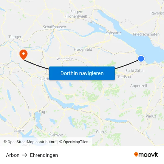 Arbon to Ehrendingen map