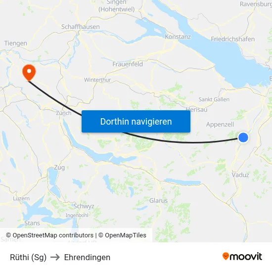Rüthi (Sg) to Ehrendingen map