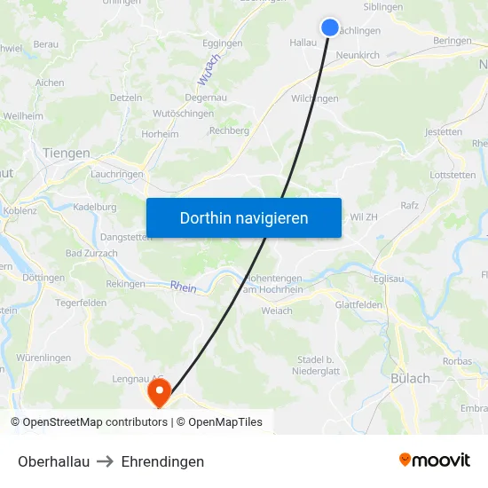 Oberhallau to Ehrendingen map