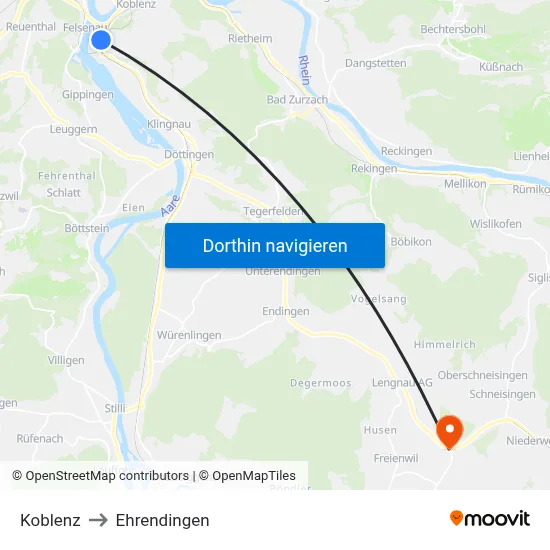 Koblenz to Ehrendingen map