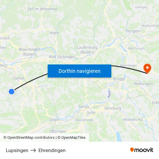 Lupsingen to Ehrendingen map