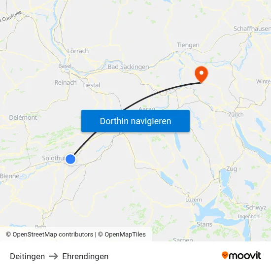 Deitingen to Ehrendingen map
