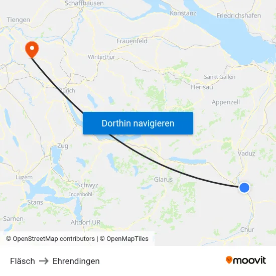 Fläsch to Ehrendingen map