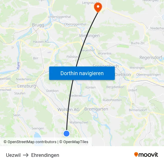 Uezwil to Ehrendingen map
