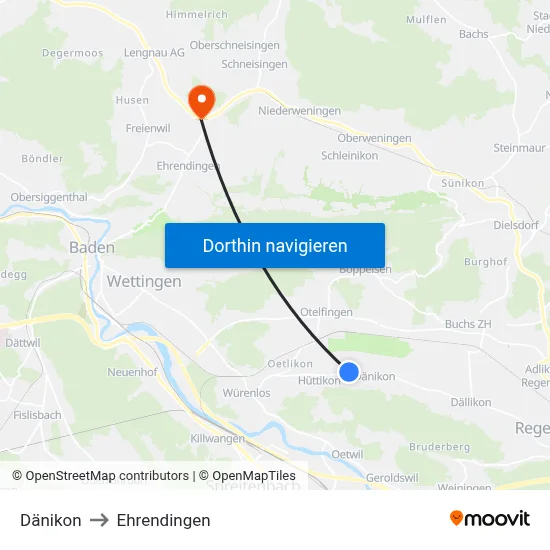 Dänikon to Ehrendingen map