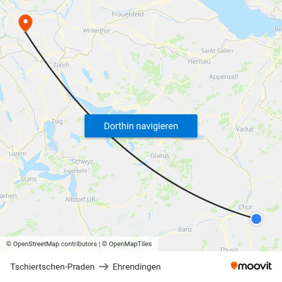 Tschiertschen-Praden to Ehrendingen map