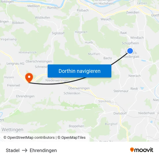 Stadel to Ehrendingen map