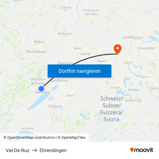 Val-De-Ruz to Ehrendingen map