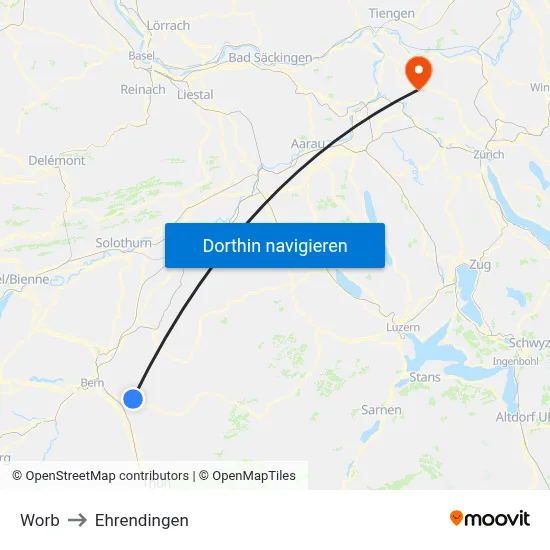 Worb to Ehrendingen map
