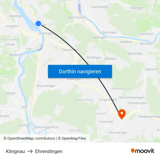 Klingnau to Ehrendingen map