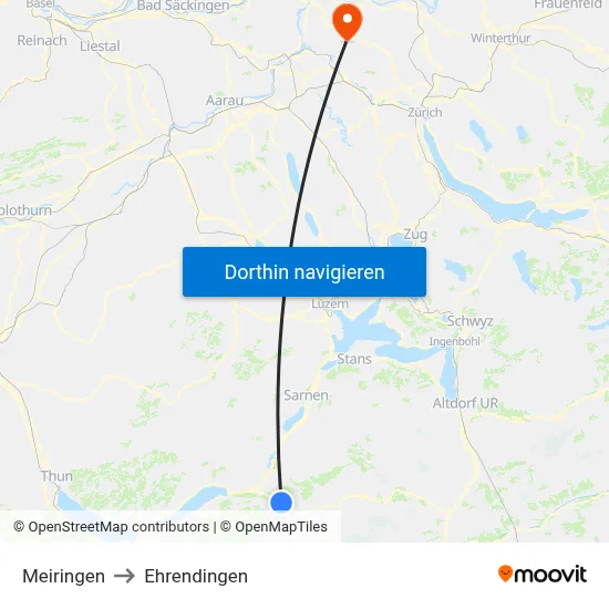 Meiringen to Ehrendingen map