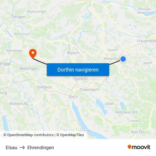 Elsau to Ehrendingen map