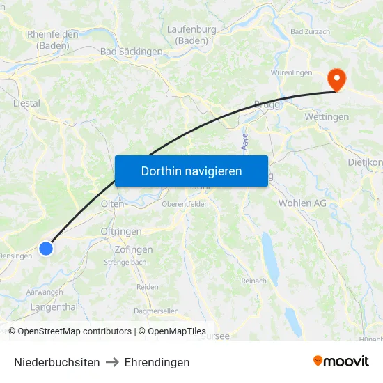 Niederbuchsiten to Ehrendingen map