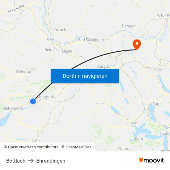 Bettlach to Ehrendingen map