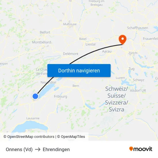 Onnens (Vd) to Ehrendingen map
