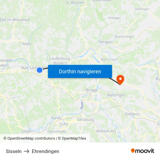 Sisseln to Ehrendingen map