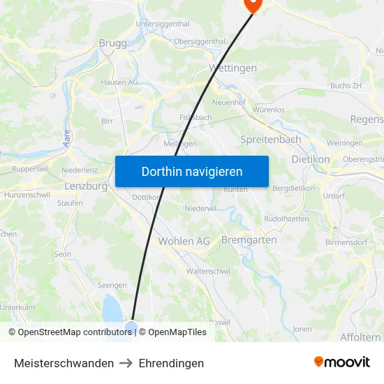 Meisterschwanden to Ehrendingen map