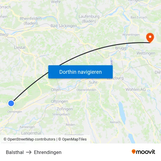 Balsthal to Ehrendingen map