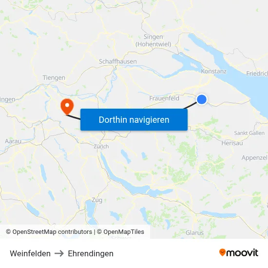 Weinfelden to Ehrendingen map