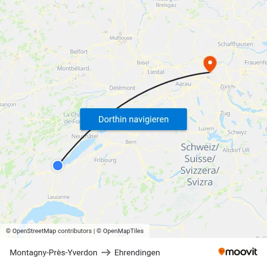 Montagny-Près-Yverdon to Ehrendingen map