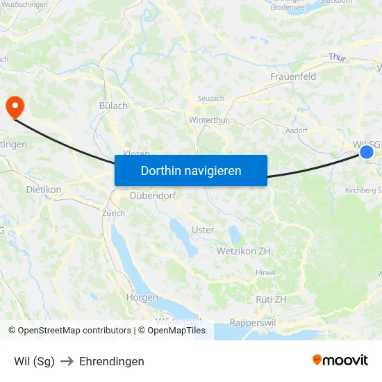 Wil (Sg) to Ehrendingen map