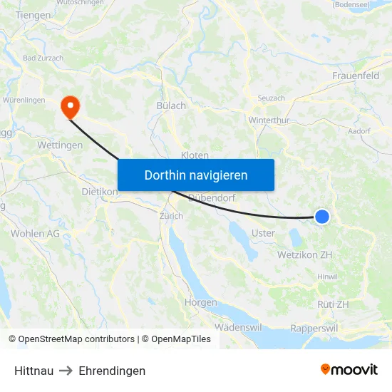 Hittnau to Ehrendingen map