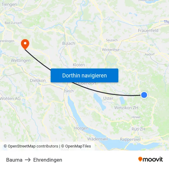 Bauma to Ehrendingen map