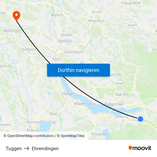 Tuggen to Ehrendingen map