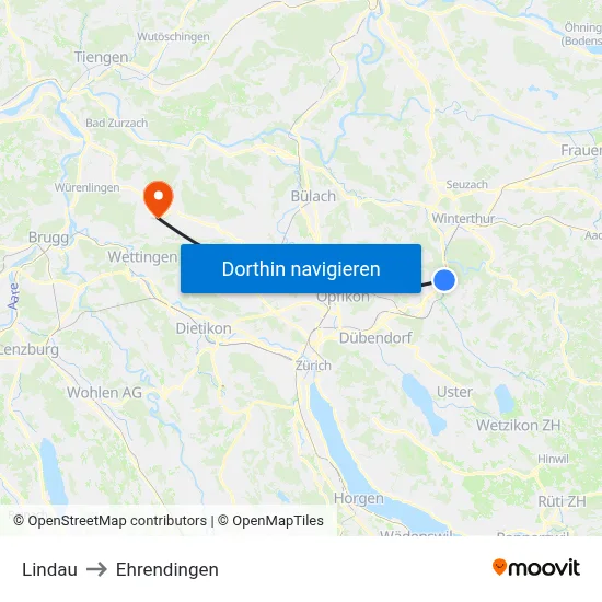 Lindau to Ehrendingen map