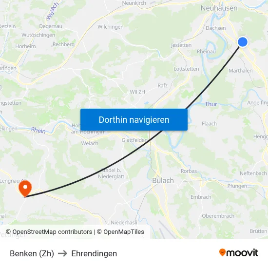 Benken (Zh) to Ehrendingen map