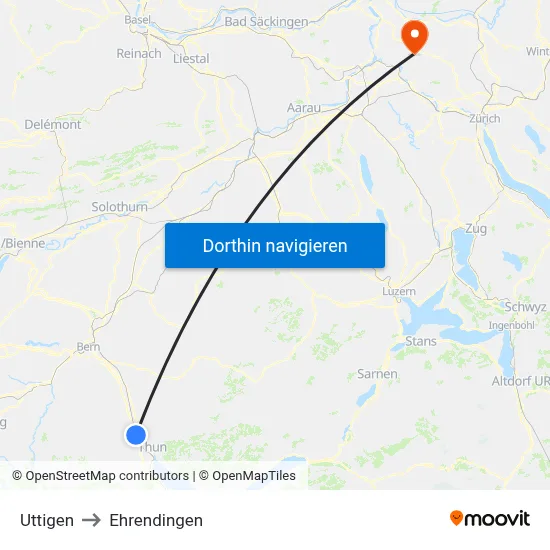 Uttigen to Ehrendingen map