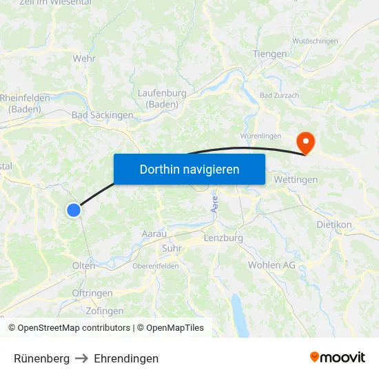 Rünenberg to Ehrendingen map