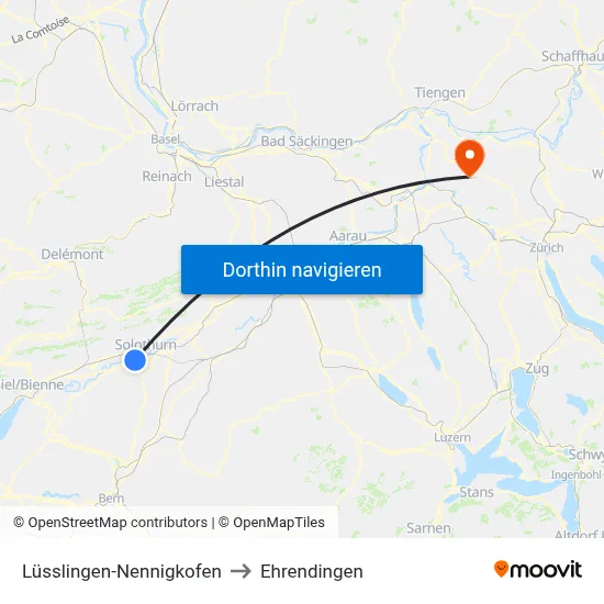 Lüsslingen-Nennigkofen to Ehrendingen map