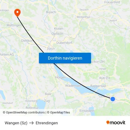 Wangen (Sz) to Ehrendingen map