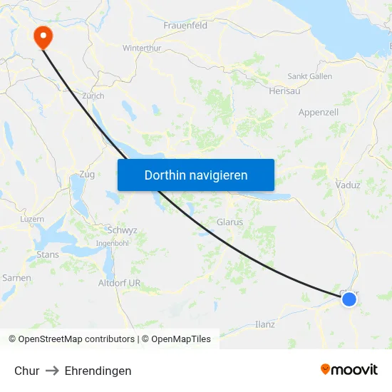 Chur to Ehrendingen map