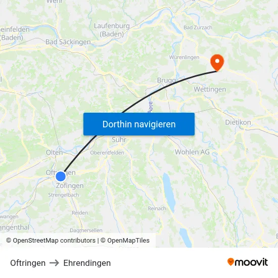 Oftringen to Ehrendingen map