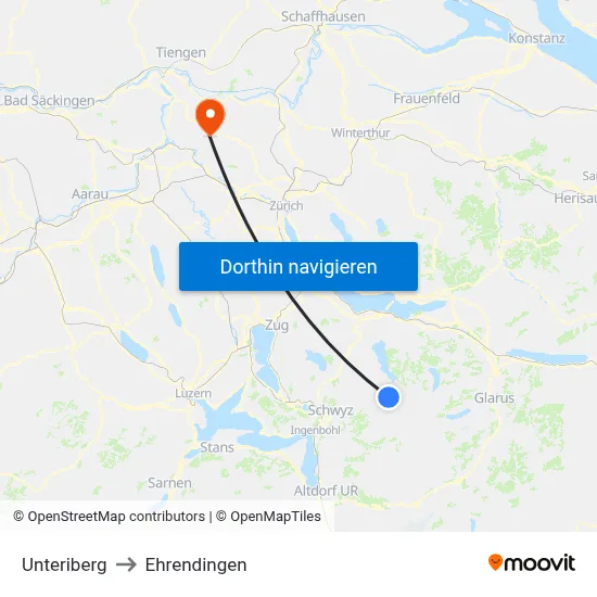 Unteriberg to Ehrendingen map