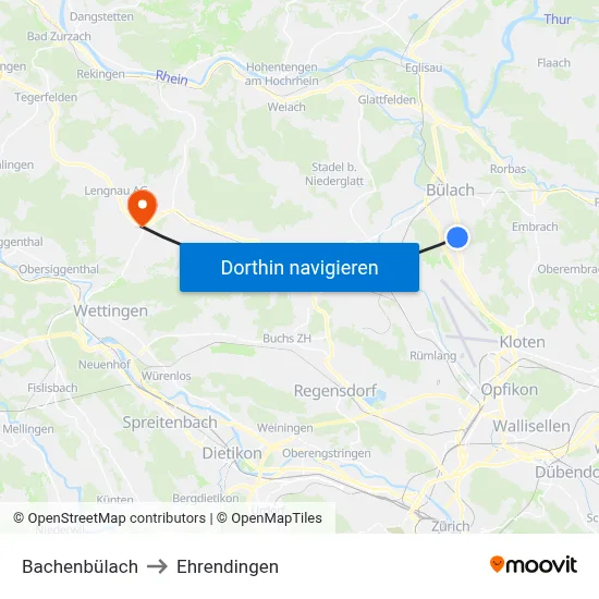 Bachenbülach to Ehrendingen map