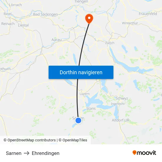 Sarnen to Ehrendingen map