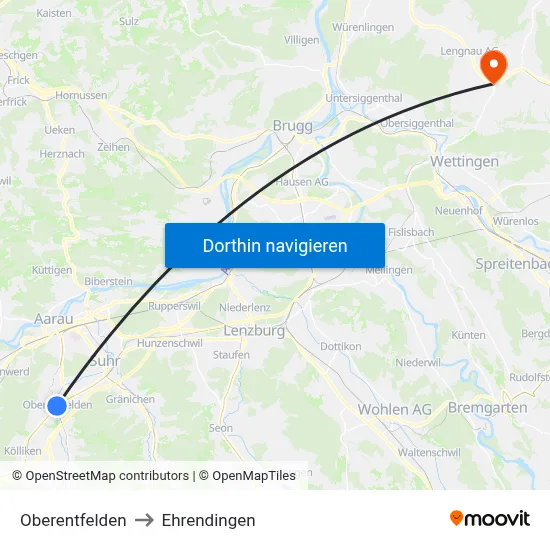 Oberentfelden to Ehrendingen map