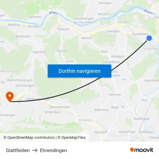 Glattfelden to Ehrendingen map