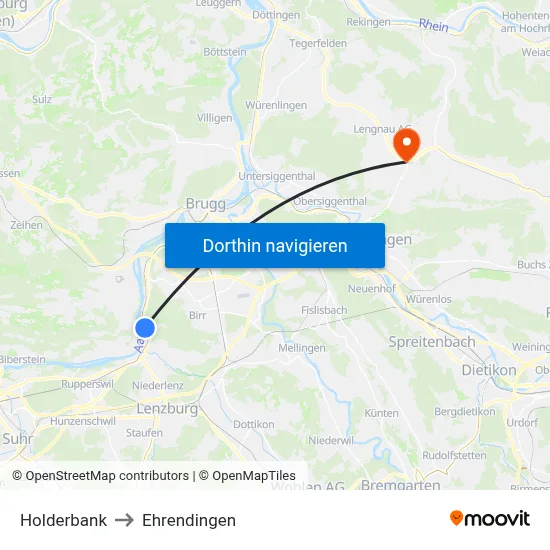 Holderbank to Ehrendingen map