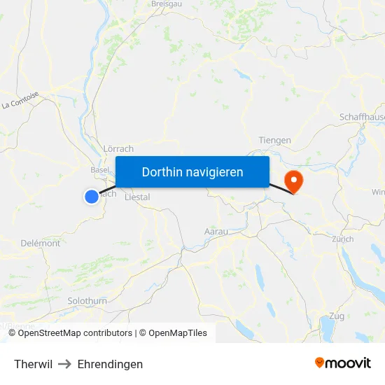 Therwil to Ehrendingen map