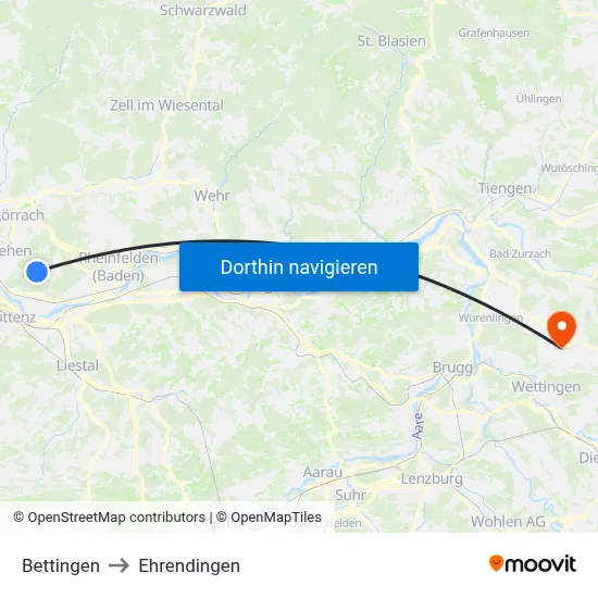Bettingen to Ehrendingen map